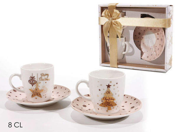 Immagine di Confezione Regalo con 2 Tazzine Caffè con decorazione Oro e Piattino
