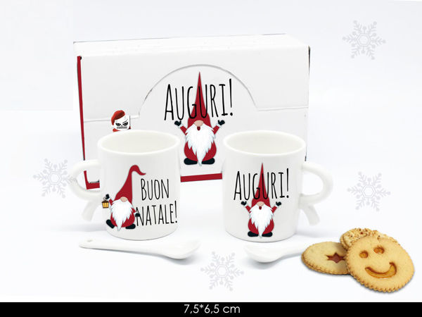 Immagine di Set 2 Tazze con 2 cucchiani in ceramica con decorazione Natalizia e scatola regalo