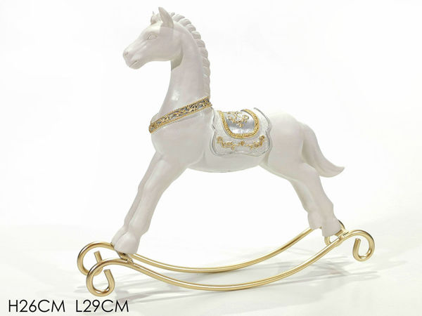 Immagine di Cavallo a Dondolo Bianco con decorazioni Oro