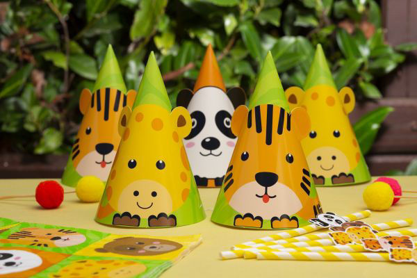 Cappellini in carta Zoo Party set 6 pezzi