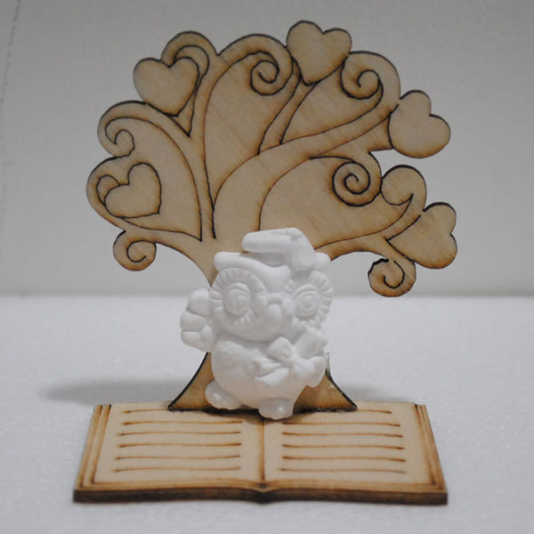 Albero della Vita grande in legno con gufo bianco 6x4x7 cm