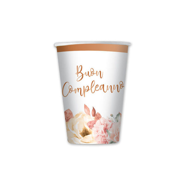 Bicchieri in carta 200 cc Buon Compleanno Rose Gold 8 pezzi