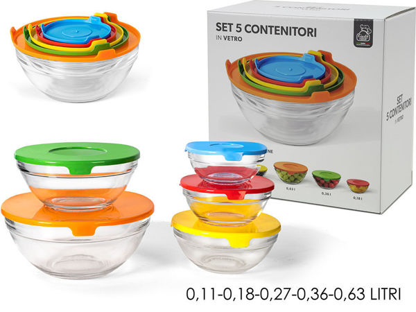 Set 5 contenitori in vetro impilabili ciotole cooking bowl per microonde  Verde