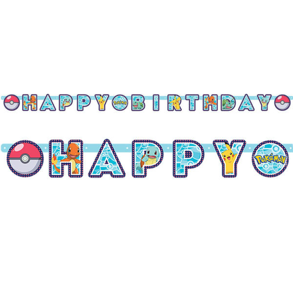 Festone Banner 12 x 218 cm Happy Birthday Pokemon Pikachu