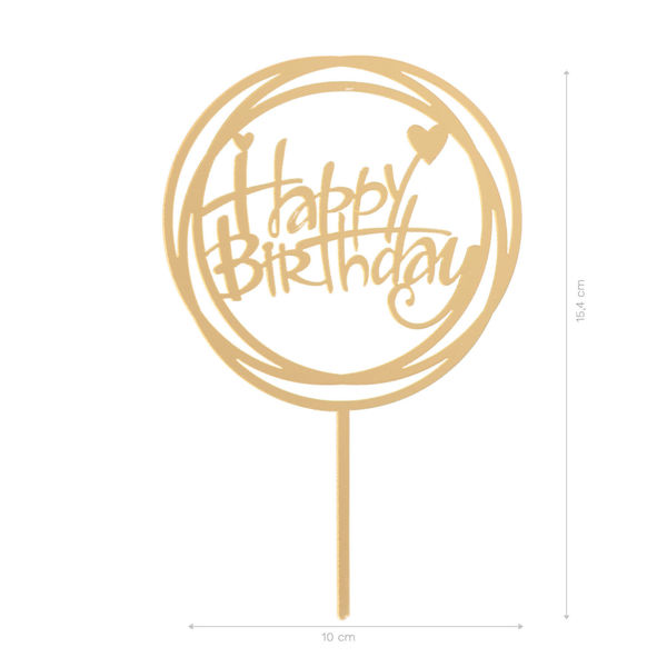 Cake Topper Happy Birthday Oro