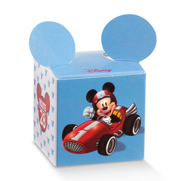 Immagine di Scatola portaconfetti Cubo azzurro Mickey Mouse 5x5x5 cm 10 pezzi