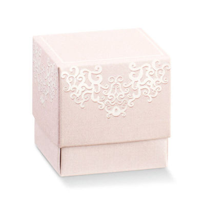 10 PZ SCATOLE CARTONE PIEGHEVOLE ROSA 6x6x6 CM BOMBONIERE NASCITA