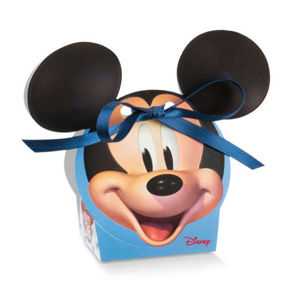 Immagine di Scatola portaconfetti Volto azzurro Mickey Mouse 5,5x4x10,5 cm 10 pezzi