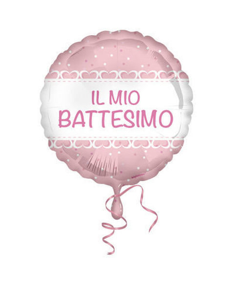 Palloncino Mylar 18'' 45 cm Battesimo cuori rosa