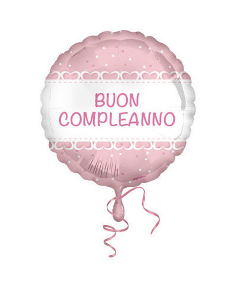 Palloncino Mylar 18'' 45 cm Buon Compleanno cuori rosa