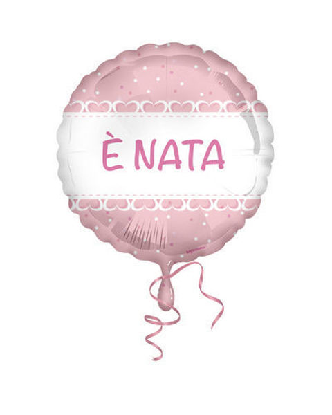 Palloncino Mylar 18'' 45 cm E' Nata cuori rosa