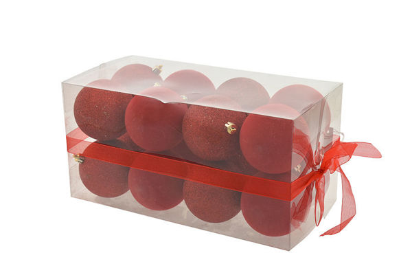Box 16 sfere 8 cm Velluto Rosso con glitter