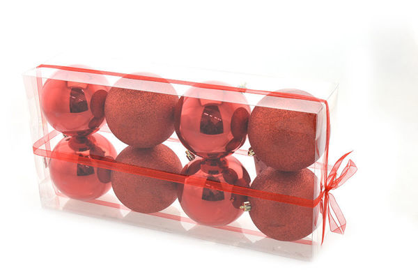 Box 8 sfere 10 cm Rosso Lucido con glitter