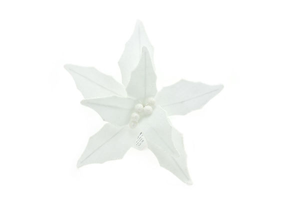 Fiore gambo corto velluto Bianco con glitter