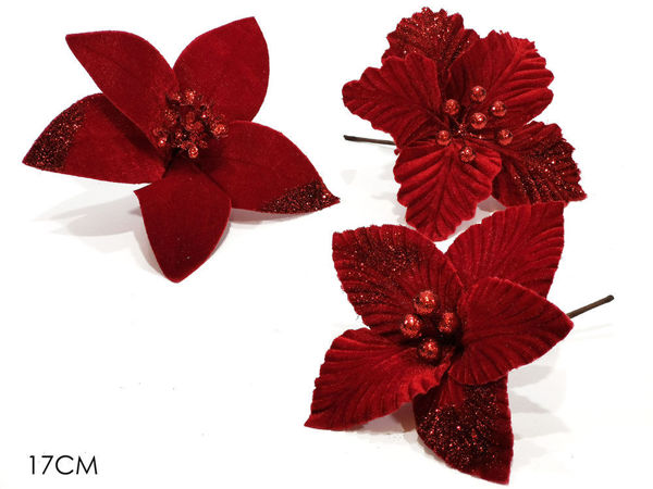 Fiore in velluto rosso Stella di Natale 17 cm