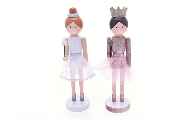 Immagine di Bambolina Ballerina in legno Rosa o Bianca 25 cm