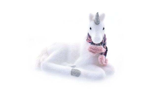 Unicorno bianco con sciarpa Rosa scozzese	