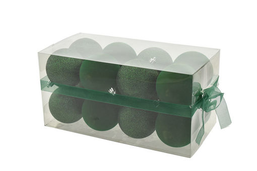 Box 16 sfere 8 cm Verde Glitter e velluto