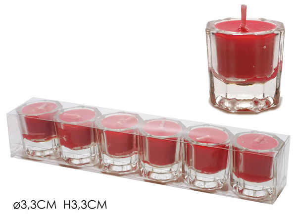 Set 6 candele Rosse in vetro