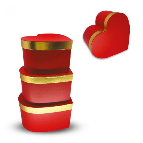Partycolare- Scatola a forma di Cuore Rosso con bordo Oro 21x18,7x12,3 cm