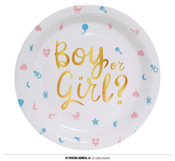 6 piatti bianchi con scritta dorata Boy or Girl? di cart (23 cm) - Gender  Reval Party. Consegna express