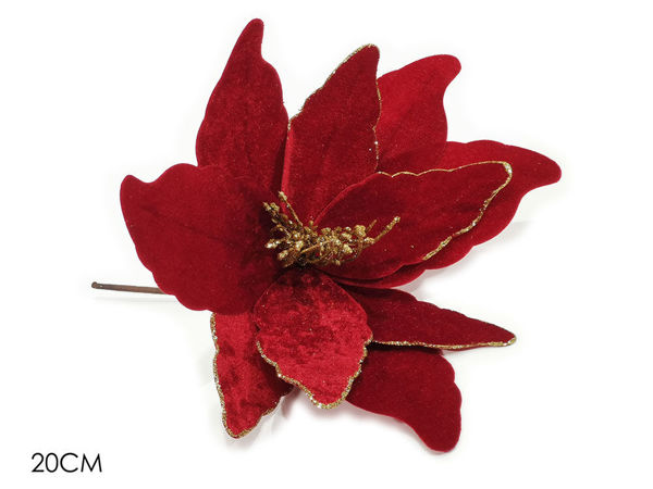 Fiore 20 cm in velluto Rosso con glitter