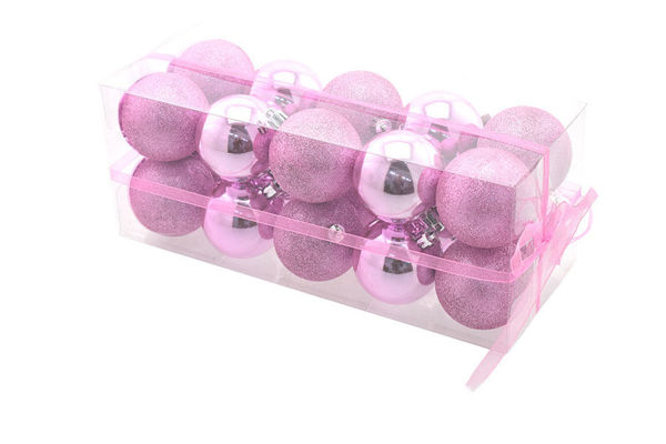 Box 20 sfere 6 cm Rosa lucido e glitter