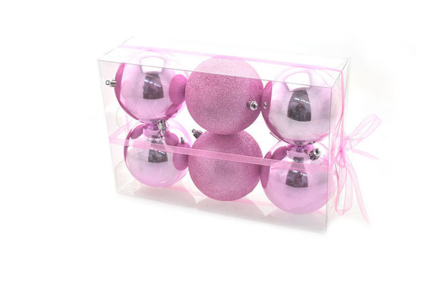 Box 6 sfere 10 cm Rosa ludico e glitter