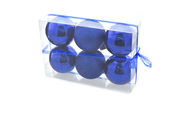 Box 6 sfere 10 cm Blu ludico e glitter