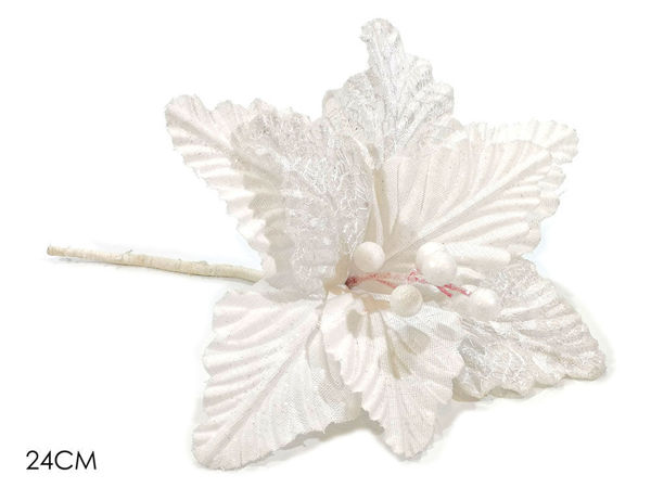 Fiore 24 cm in tessuto bianco on paillettes
