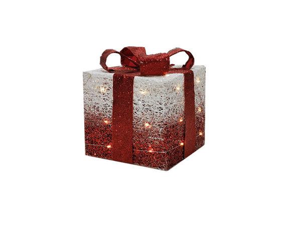 Pacco regalo luminoso 20 LED bianco e rosso 15 cm