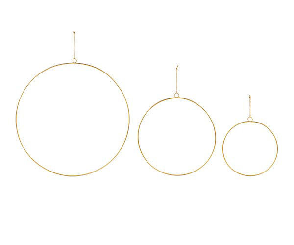 Set 3 Cerchi in metallo Oro da appendere