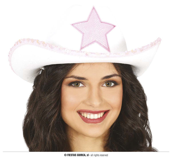 Cappello Cowboy bianco con stella rosa