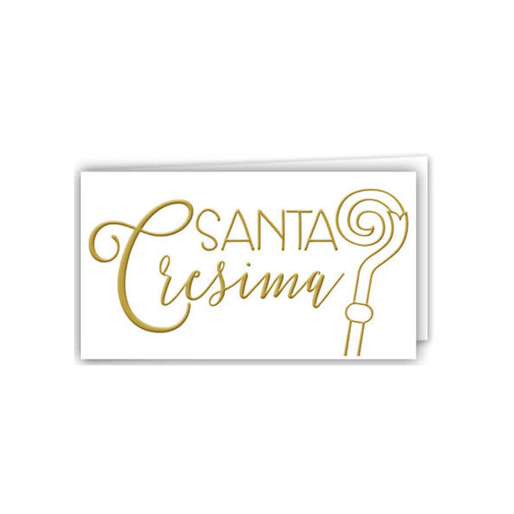 60 Biglietti Bomboniere Per Cresima - Pretagliati Con Scritta Oro "Santa Cresima" - Cartoncino 4,7x2,4cm