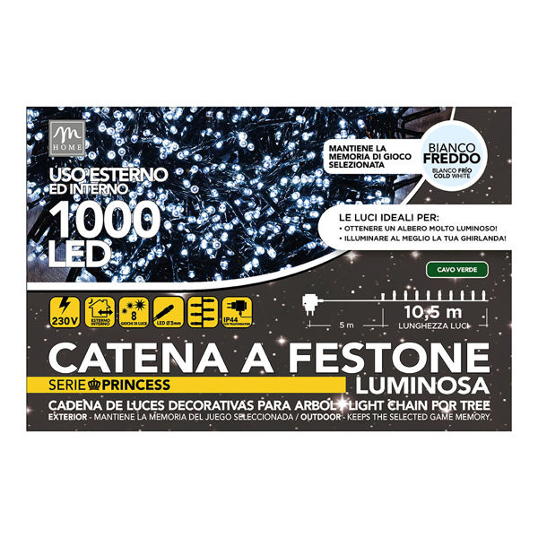 Immagine di Catena 1000 Led a Festone Bianco Freddo con 8 giochi di luce