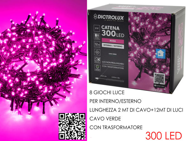 Immagine di Serie Luci 300 LED Rosa Uso Esterno programmabili
