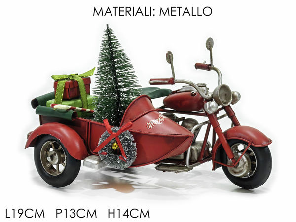Immagine di Moto con sidecar con decorazione natalizia rossa