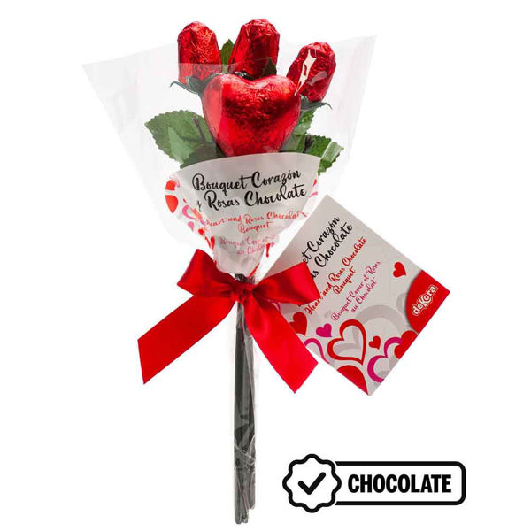 Bouquet Cuore con rose di cioccolato 30 grammi