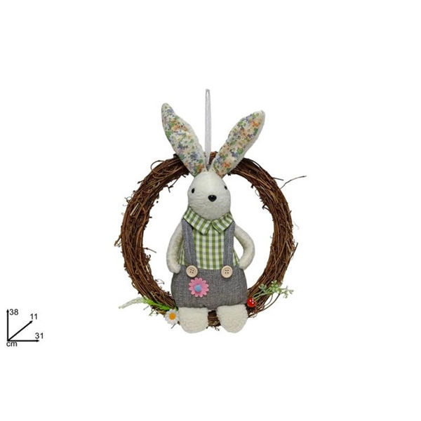 Immagine di Dietro porta pasquale con coniglio 31 cm