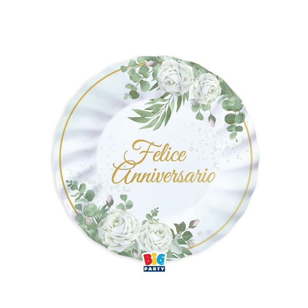 Immagine di Piatti 20 cm Felice Anniversario Eucalipto 6 pezzi