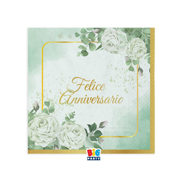 Immagine di Tovaglioli 25x25 cm Felice Anniversario Eucalipto 16 pezzi