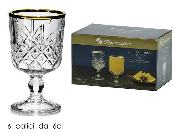 Immagine di Set 6 Calici Amber bordo Oro per liquore 6 cl