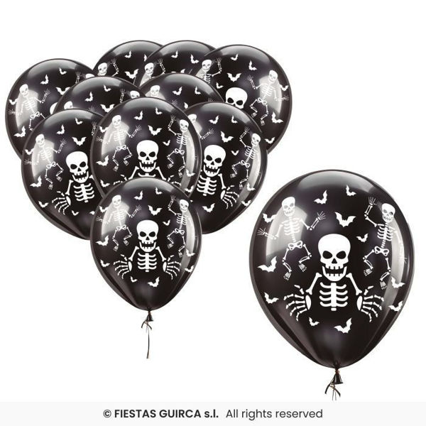 Palloncini Neri 30 cm Scheletro di Halloween 10 pezzi