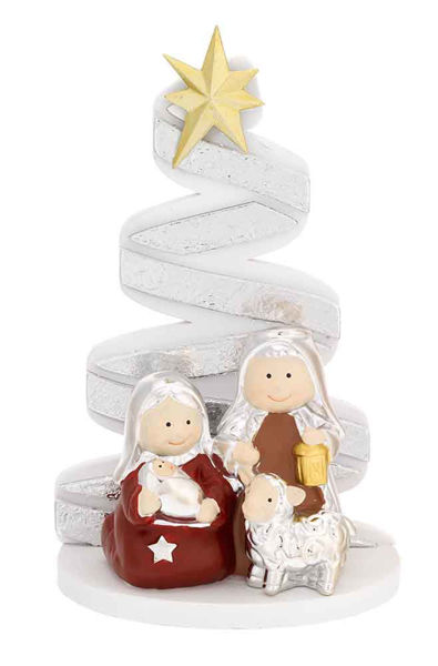 Immagine di Albero Onde 15 cm Argento con presepe