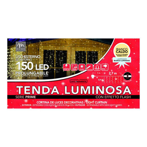 Immagine di Tenda 150 LED Bianco Caldo con Flash 2,7 metri prolungabile