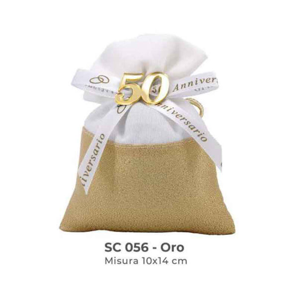 Immagine di Sacchetto in Lurex oro con pendente in plexiglas 50