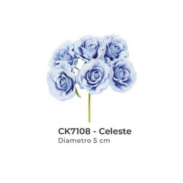 Fiore Rosa Singola Celeste - Mazzetto da 6 Rose diametro 5 cm