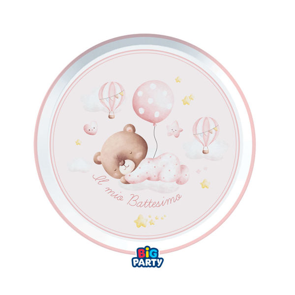 Immagine di Piatti 18 cm Battesimo Baby Bear Rosa 6 pezzi