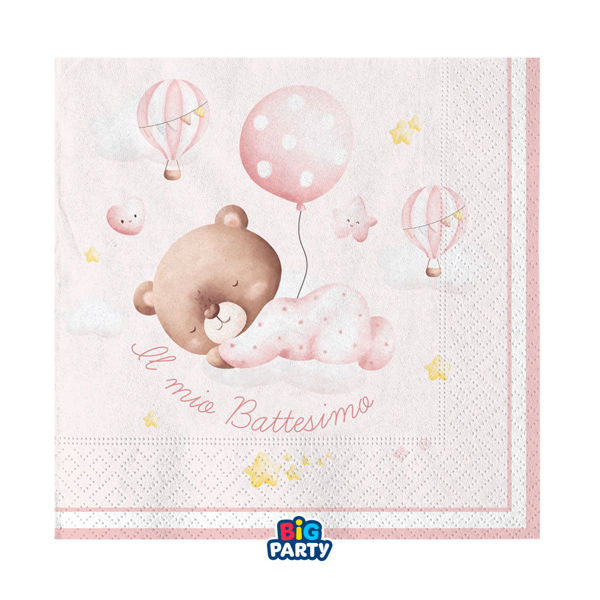 Immagine di Tovaglioli 33x33 cm Battesimo Baby Bear Rosa 16 pezzi
