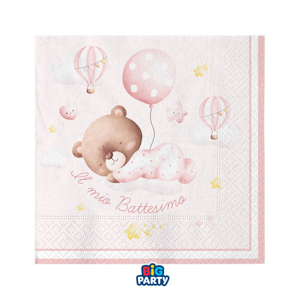 Immagine di Tovaglioli 25x25 cm Battesimo Baby Bear Rosa 16 pezzi